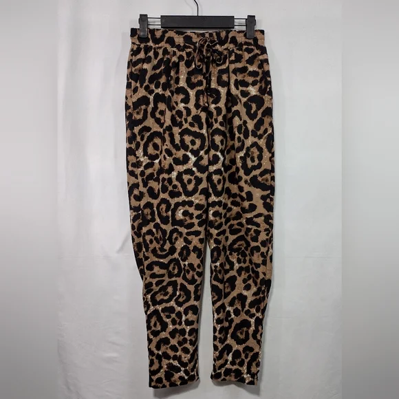 PrettyLittleThing Animal Print Casual Pants Womens 6 Brown Boho Retro 90s Y2K - Picture 2 of 9